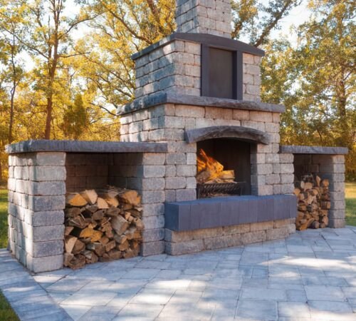 Quarry Stone Fireplace (includes Raincap)