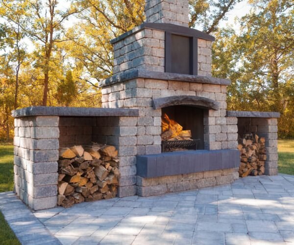 Quarry Stone Fireplace (includes Raincap)
